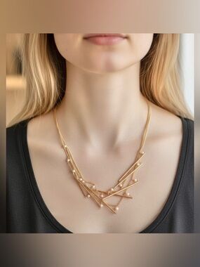 Gold Multi-Chain Pearl Accent Necklace